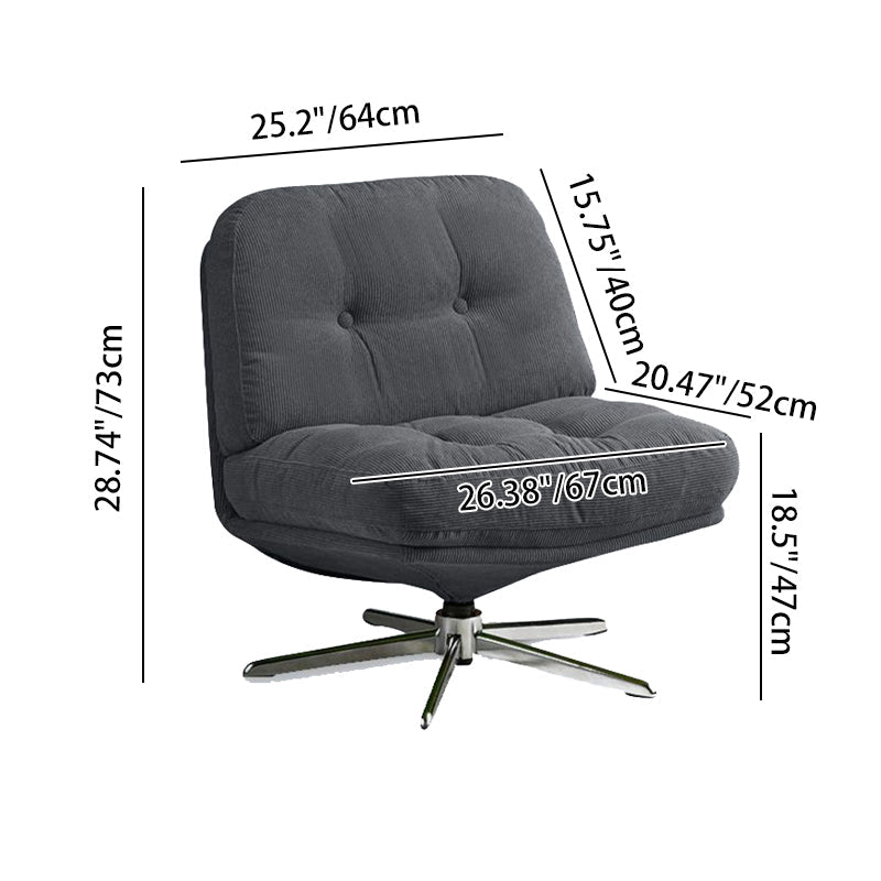 Modern Minimalist Rectangular Corduroy Accent Chair with Steel Frame and Backrest — Armless for Living Room