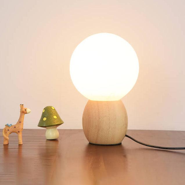 Nordic Solid Wood Table Lamp with Milk-White Glass Orb, 1-Light