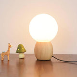 Nordic Solid Wood Table Lamp with Milk-White Glass Orb, 1-Light