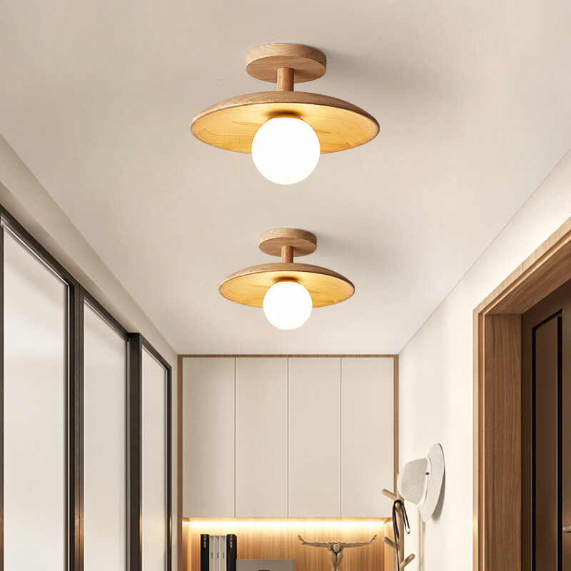 Nordic-Inspired Wooden Dome 1-Light Semi-Flush Mount Ceiling Light