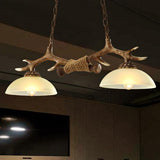 Vintage Resin Antler Chandelier with Glass Bowl Shade – 2-Light Fixture
