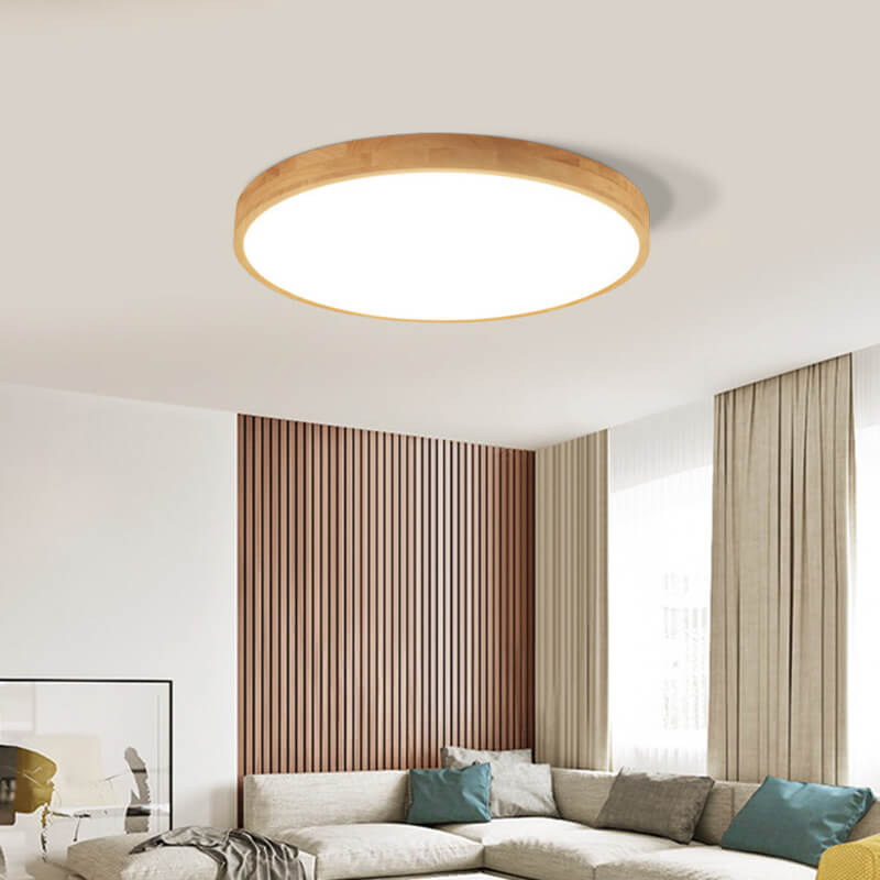 Ultra-Thin Nordic Solid Wood Round LED Flush Mount Ceiling Light