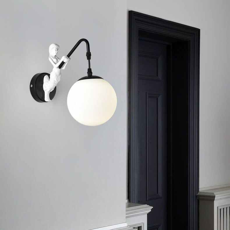 Charming Vintage Rustic Mermaid Orb 1-Light Wall Sconce Lamp