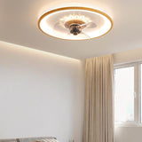 Nordic Minimalist Round LED Flush-Mount Ceiling Fan Light with Wood-Grain Acrylic Finish