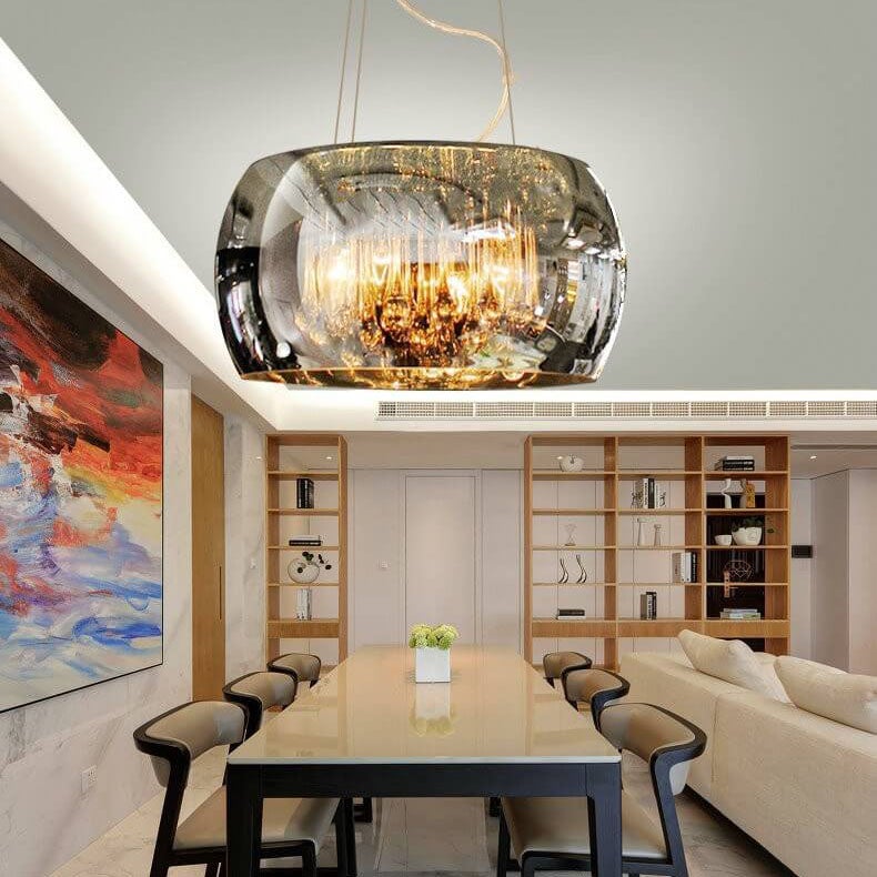 Elegant Modern Glass Shade 6-Light Crystal Hanging Chandelier