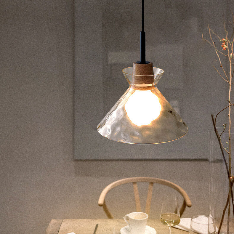 Nordic Clear Rippled Glass 1-Light Pendant Light with Shade