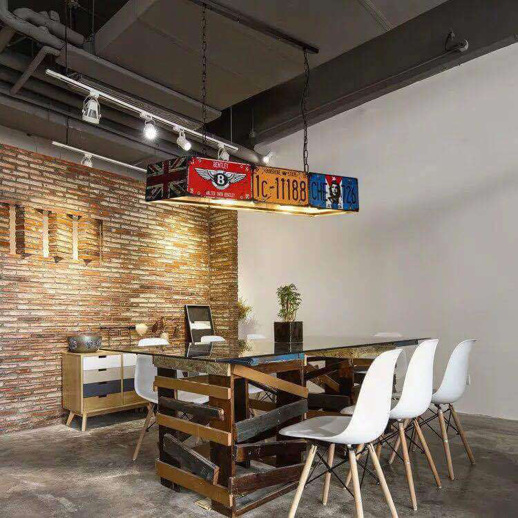 Retro Metal License Plate 3-Light Chandelier - Creative Vintage Style