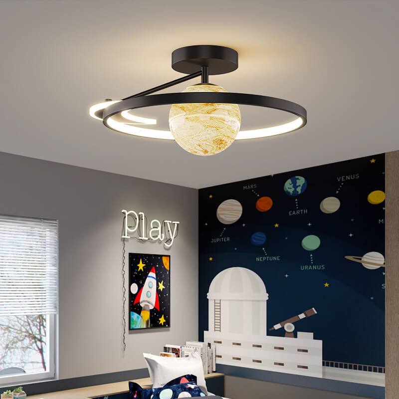 Sleek Modern Space Planet Globe LED Ceiling Light - Semi-Flush Mount
