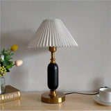 Vintage-Style 1-Light Table Lamp with Pleated Shade and Column Base