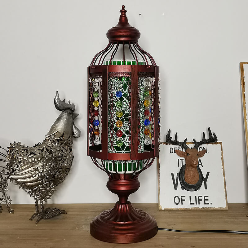 Handcrafted Vintage Turkish Stained-Glass Lantern Table Lamp, 1-Light
