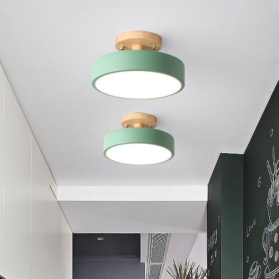 Nordic Round Log LED Ceiling Light - Semi-Flush Mount, Modern Nordic Design