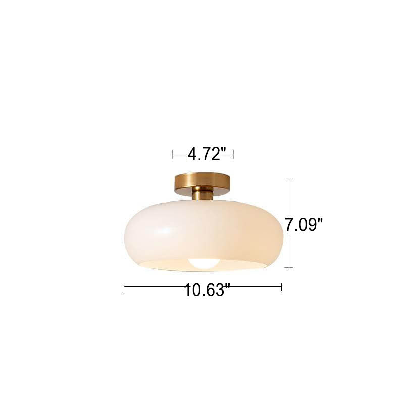 Modern Retro Round Solid-Color Glass Pendant Light with Electroplated Copper Finish — 1-Light, Pendant or Flush Mount