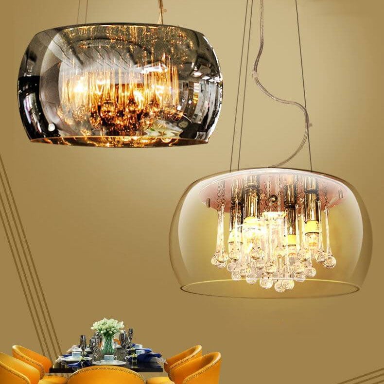 Elegant Modern Glass Shade 6-Light Crystal Hanging Chandelier