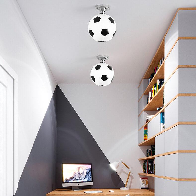 Creative Basketball & Soccer Glass 1-Light Semi-Flush Mount Ceiling Light