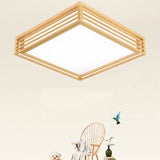 Nordic Solid Wood Square LED Tatami-Style Flush Mount Ceiling Light