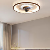 Nordic Minimalist Round LED Flush-Mount Ceiling Fan Light with Wood-Grain Acrylic Finish