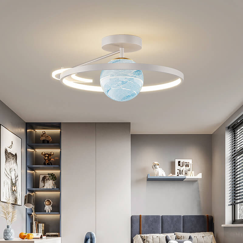 Sleek Modern Space Planet Globe LED Ceiling Light - Semi-Flush Mount
