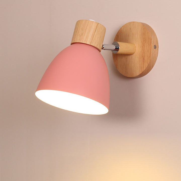 Modern Minimalist 1-Light Wall Sconce Lamp in Solid Macaron Color with Iron & Wood Finish