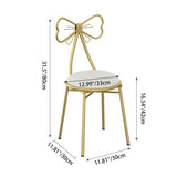 Contemporary Bow-Shape Velvet Upholstered Round Vanity Stool with Backrest - PU Leather & Metal Frame for Bedroom