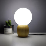 Nordic Solid Wood Table Lamp with Milk-White Glass Orb, 1-Light