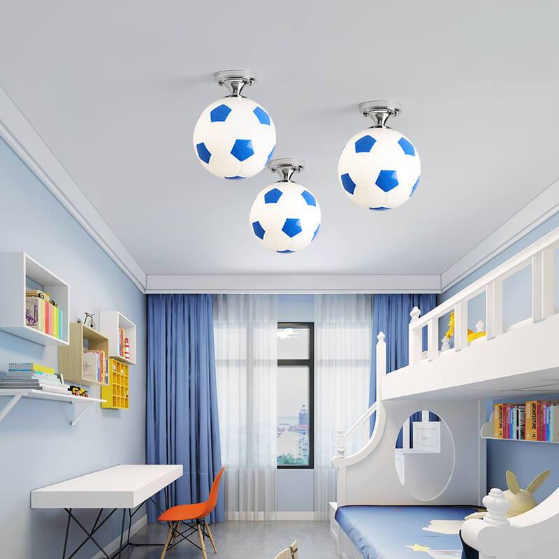 Creative Basketball & Soccer Glass 1-Light Semi-Flush Mount Ceiling Light