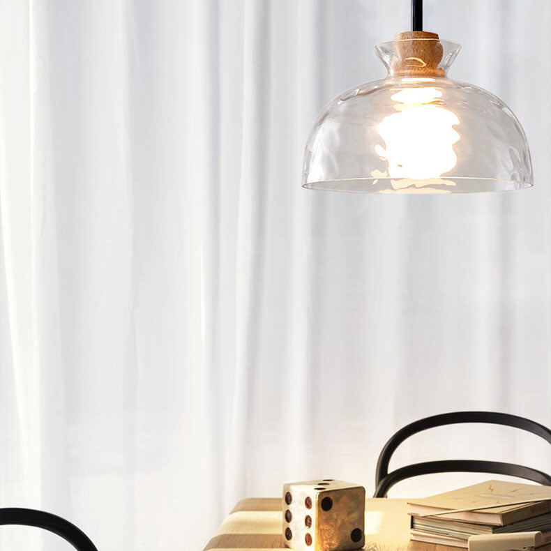 Nordic Clear Rippled Glass 1-Light Pendant Light with Shade