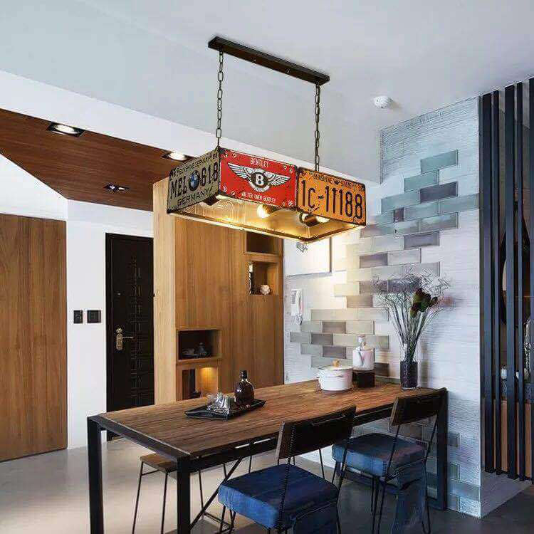 Retro Metal License Plate 3-Light Chandelier - Creative Vintage Style