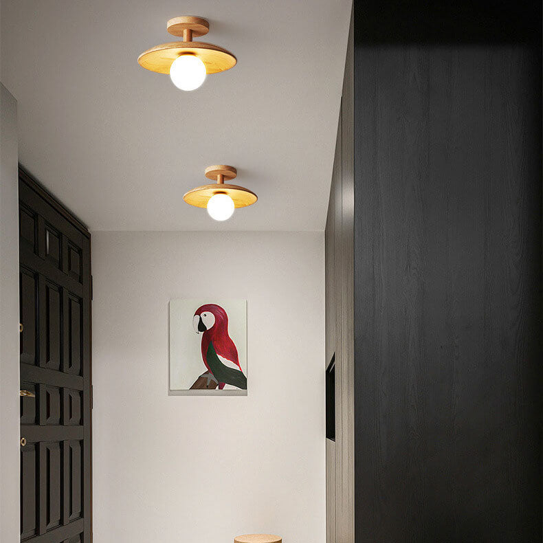 Nordic-Inspired Wooden Dome 1-Light Semi-Flush Mount Ceiling Light