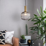 Chic Minimalist Striped Glass Lantern Pendant Light — 1 Light Fixture