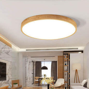 Ultra-Thin Nordic Solid Wood Round LED Flush Mount Ceiling Light