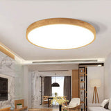 Ultra-Thin Nordic Solid Wood Round LED Flush Mount Ceiling Light