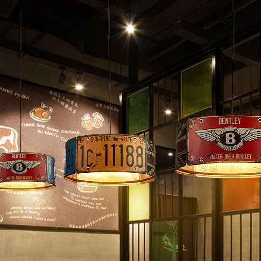 Retro Metal License Plate 3-Light Chandelier - Creative Vintage Style