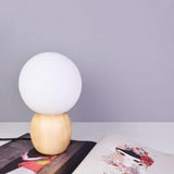 Nordic Solid Wood Table Lamp with Milk-White Glass Orb, 1-Light