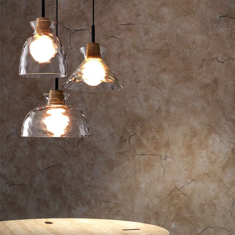 Nordic Clear Rippled Glass 1-Light Pendant Light with Shade