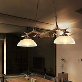 Vintage Resin Antler Chandelier with Glass Bowl Shade – 2-Light Fixture
