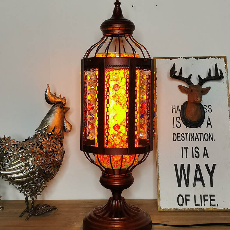 Handcrafted Vintage Turkish Stained-Glass Lantern Table Lamp, 1-Light