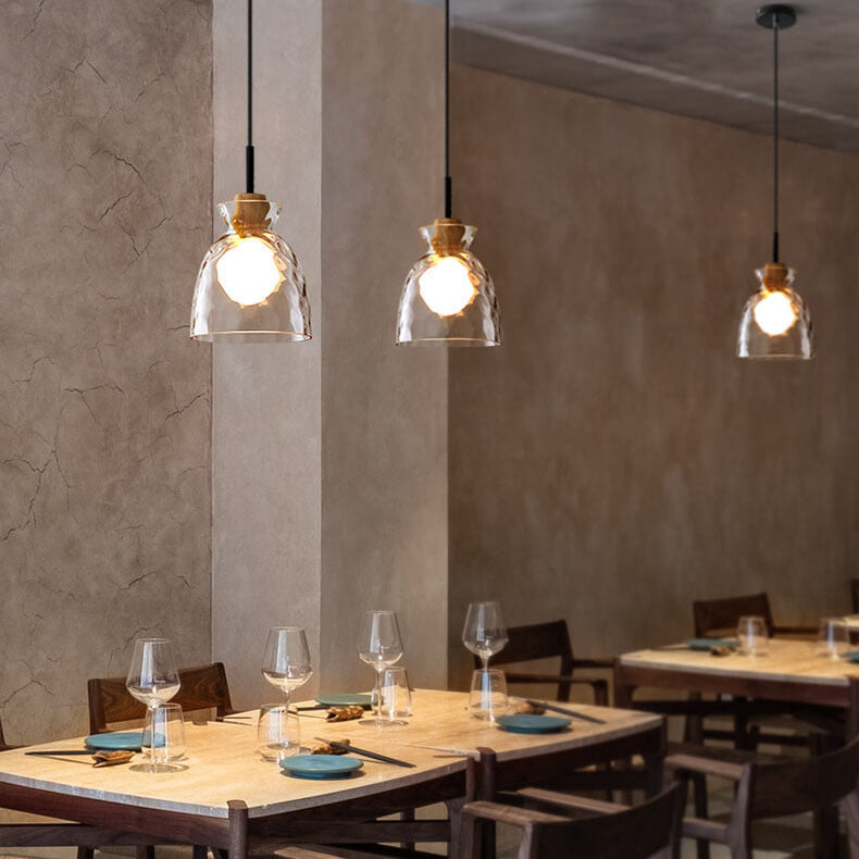Nordic Clear Rippled Glass 1-Light Pendant Light with Shade