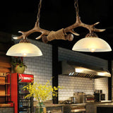 Vintage Resin Antler Chandelier with Glass Bowl Shade – 2-Light Fixture