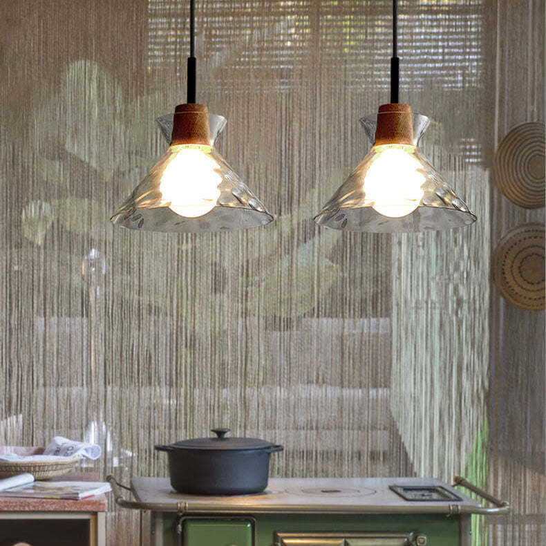 Nordic Clear Rippled Glass 1-Light Pendant Light with Shade