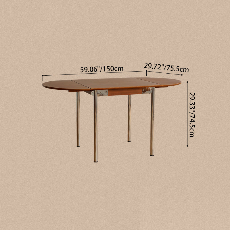 Modern Minimalist Foldable Oval Dining Table – Melamine-Faced Board, Wood & Stainless Steel, Seats 4