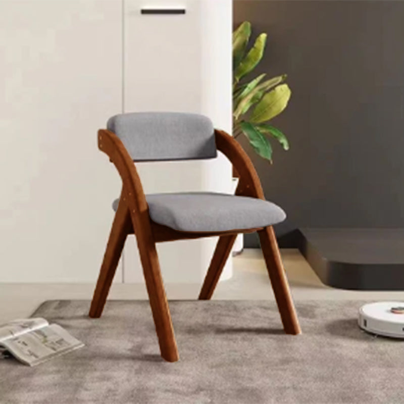 Modern Minimalist Solid Wood Dining Chair with a Square Foam-Padded Fabric Seat, Foldable Backrest and Armrests for Dining Room