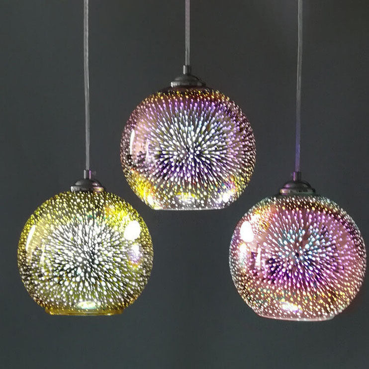 Modern 3D Colorful Fireworks Glass Pendant Light – 1-Light Dome Pendant Fixture