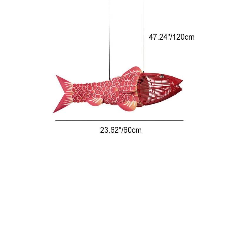 Traditional Chinese Koi Fish Iron Chandelier with PVC Fabric Shade – 2- or 4-Light Dining Room Pendant