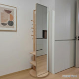 Modern Minimalist Rectangular Solid-Wood Hall Tree — Rotating, Movable with Mirror and 3-Tier Storage for Bedroom & Entryways