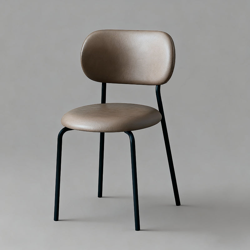 Contemporary Scandinavian Round Nappa Leather Carbon Steel Legs Stackable Dining Chair Backrest For Dining Room