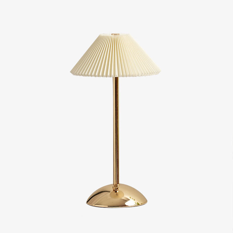 Modern Scandinavian Rechargeable Table Lamp – Iron Frame, Pleated Conical Fabric Shade, 1-Light, Perfect for Bedside