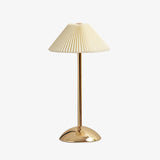 Modern Scandinavian Rechargeable Table Lamp – Iron Frame, Pleated Conical Fabric Shade, 1-Light, Perfect for Bedside