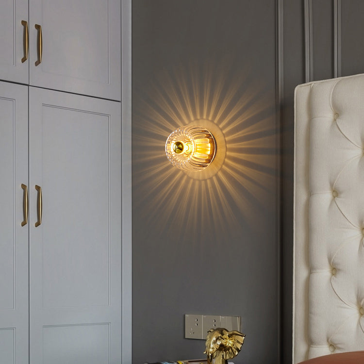 Modern Luxury Full-Copper Sun-Shaped Glass 1-Light Dual-Purpose Flush Mount Light