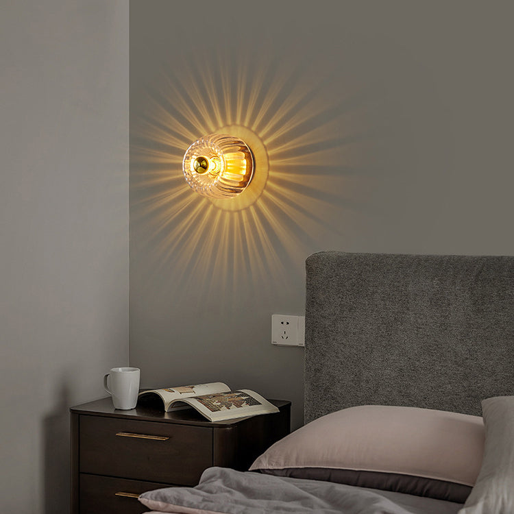 Modern Luxury Full-Copper Sun-Shaped Glass 1-Light Dual-Purpose Flush Mount Light