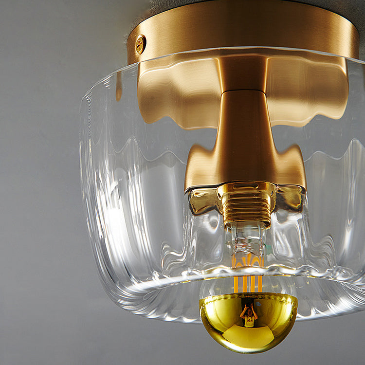 Modern Luxury Full-Copper Sun-Shaped Glass 1-Light Dual-Purpose Flush Mount Light